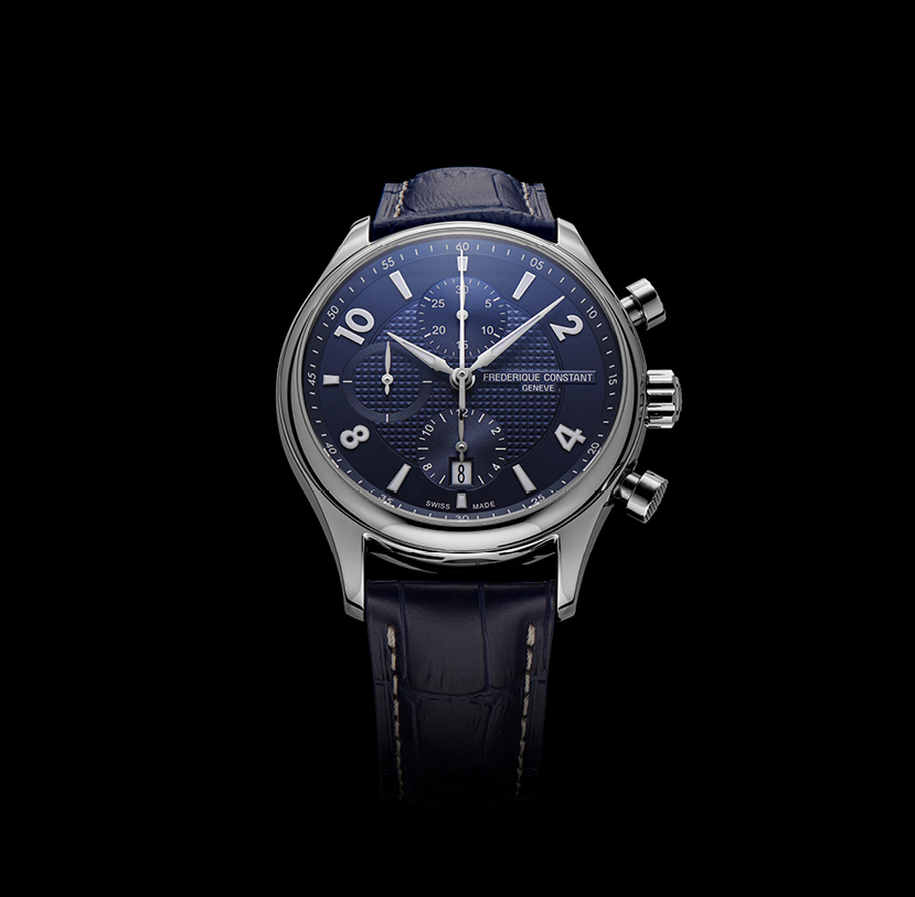 Runabout Chronograph Automatic watch for man. Automatic movement, blue dial, stainless-steel case, date window, chronograph and blue leather strap 