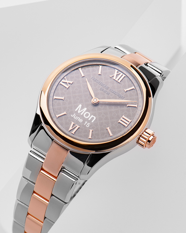 Vitality Ladies Smartwatch for woman. Quartz connected movement, grey dial, stainless-steel and rose-gold bicolor case, connected functions, digital screen, rechargeable battery and stainless-steel and rose-gold bicolor bracelet 