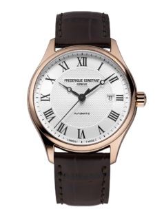 Classics Index Automatic watch for man. Automatic movement, white dial, rose-gold plated case, date window and brown leather strap