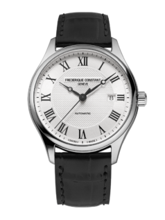 Classic Index Automatic watch for man. Automatic movement, white dial, stainless-steel case, date window and black leather strap