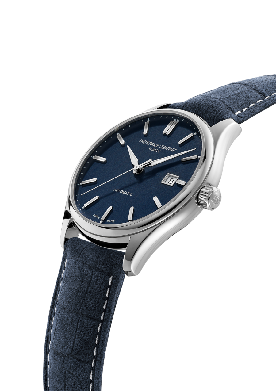 Classics Index Automatic watch for man. Automatic movement, blue dial, stainless-steel case, date window and blue leather strap