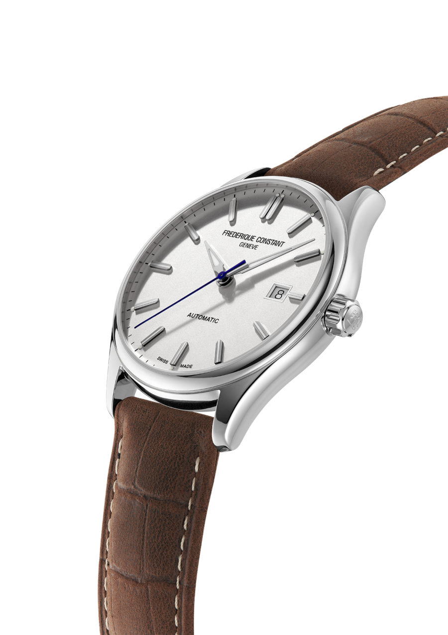 Classics Index Automatic watch for man. Automatic movement, white dial, stainless-steel case, date window and brown leather strap