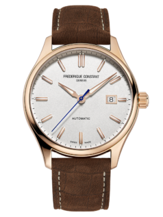 Classic Index Automatic watch for man. Automatic movement, white dial, rose-gold plated case, date window and brown leather strap