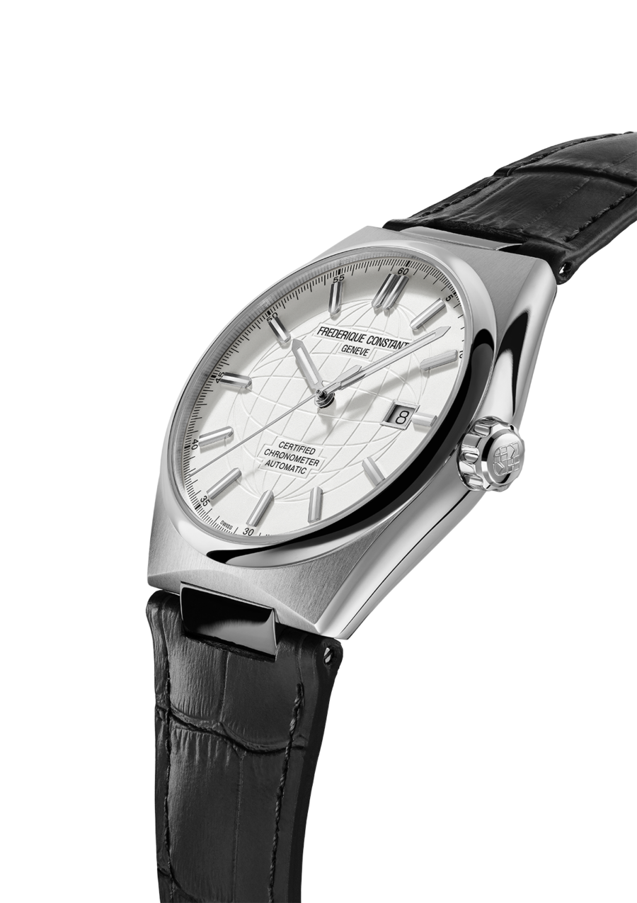 Highlife Automatic COSC watch for man. Automatic movement, white dial, stainless-steel case, date window and black leather integrated and interchangeable strap