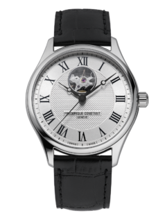 Classic Heart Beat Automatic watch for man. Automatic movement, white dial, stainless-steel case, heart beat opening and black leather strap